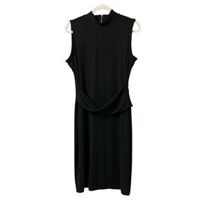 Tommy Hilfiger LBD black cocktail ribbed mock neck drape waist midi dress 12